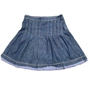 Hiku Jeans Y2K 2000s Dainty Boho Fairy Lace Trim Denim Pleated Skirt Size 10
